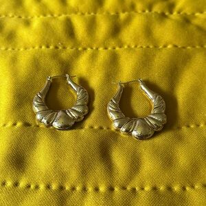 Ornate Gold Tone Door Knocker Hoop Earrings